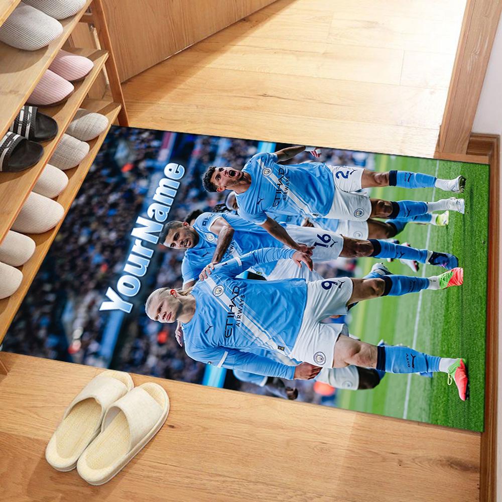 Manchester City Customize Your Name Floor Mat Design for Bedrooms Game Room Dormitory Foyer Antislip Carpet Decorate Offices Wedding Party Gift