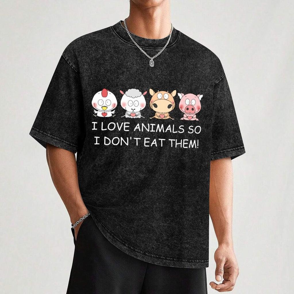 I Love Animals So I Dont Eat Them Vegan Tshirt Casual Pattern Print Tee Shirt