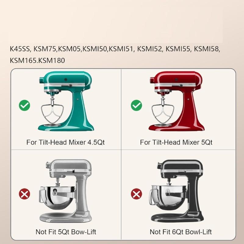 Heavy Duty Stainless Steel Flat Beater Replacement for 4.5-5QT Bowl Lift Stand Mixer Easy Attachment Accessories