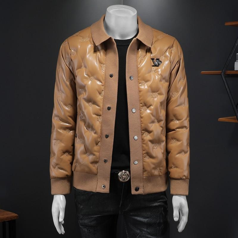 Мужская повседневная пуховая куртка в европейском стиле с лацканами из ПУ-кожи, зима 2024