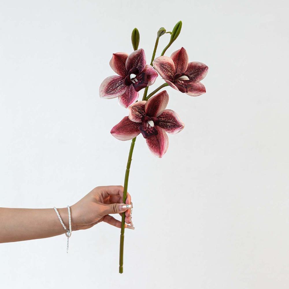 3 Heads Design Faux Flower 55cm Length Artificial Flower Stem Simulated Orchid  Wedding Decoration