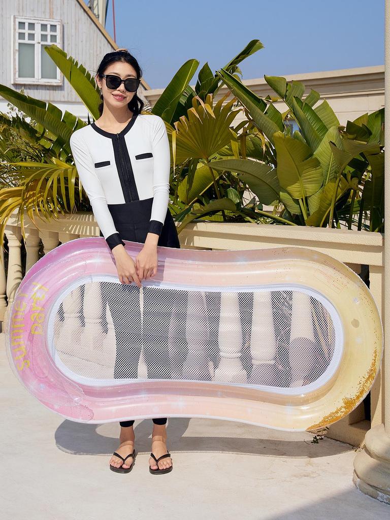 Mesh Backrest Recliner Inflatable Floating Chair with Sequin Design