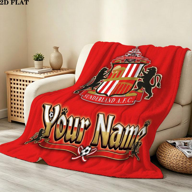 1PC Sunderland Afc Crest Custom Name Patterned Flannel Blanket Suitable For All Seasons for Home Decor Warmth and Comfort Gifts Holiday Gift