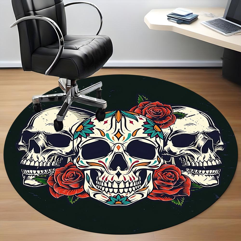 1pc Skull Roses Design Office Round Rug, Non-slip, Soft and Durable Office Rug for Interior Decoration, Perfect for Office, Beautiful Decoration yy260