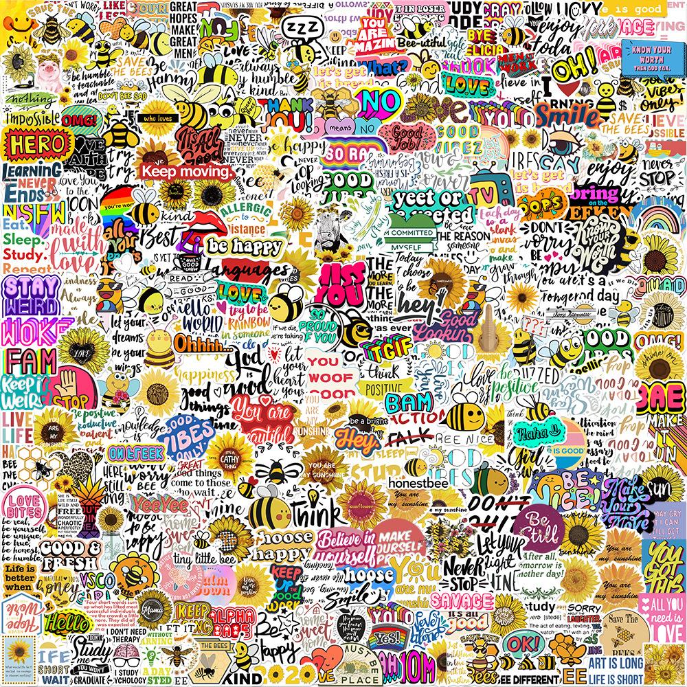 300 No-Repeat Cartoon Inspirational Graffiti Stickers Decorate Suitcase Guitar No Glue Waterproof Stickers