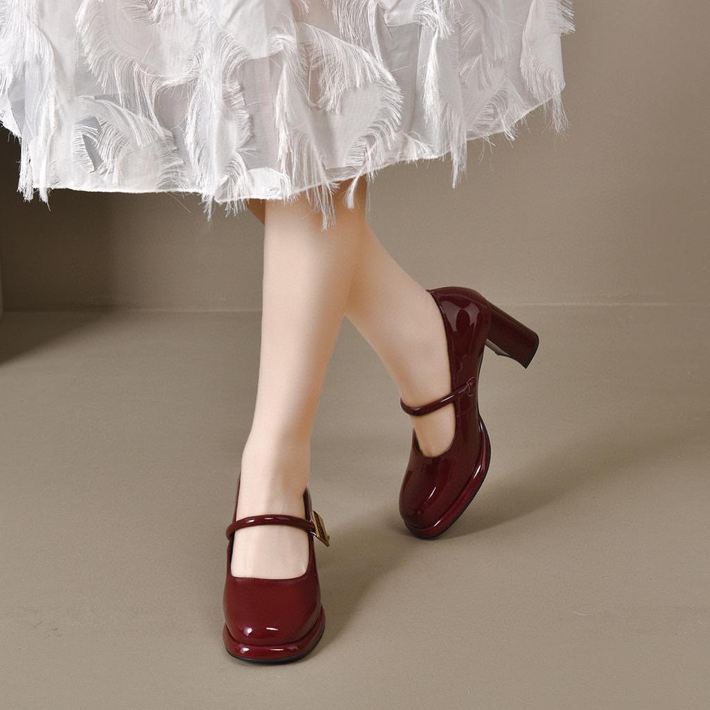 Туфли Мэри Джейн с квадратным носком, женские, весенние, новые, с ремешком на одну пряжку, с мелким вырезом, туфли-лодочки, на высоком каблуке, на толстом каблуке, модная обувь