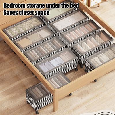 Контейнер для хранения под кроватью на колесиках, пыленепроницаемый органайзер под кровать с прозрачной крышкой, выдвижной металлический органайзер на колесиках для одежды, одеял, обуви