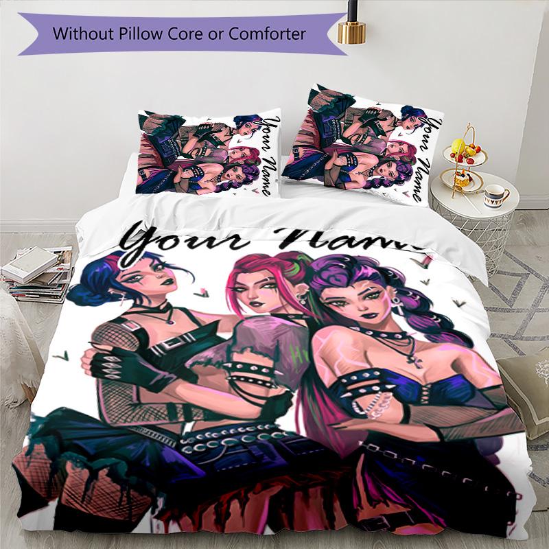 3pcs KPop Demon Hunters44 Cover Set - Personalized Name, HD Printed Bedding with 1 Cover and 2 Pillowcases - Perfect for Home Decor, Easy Care