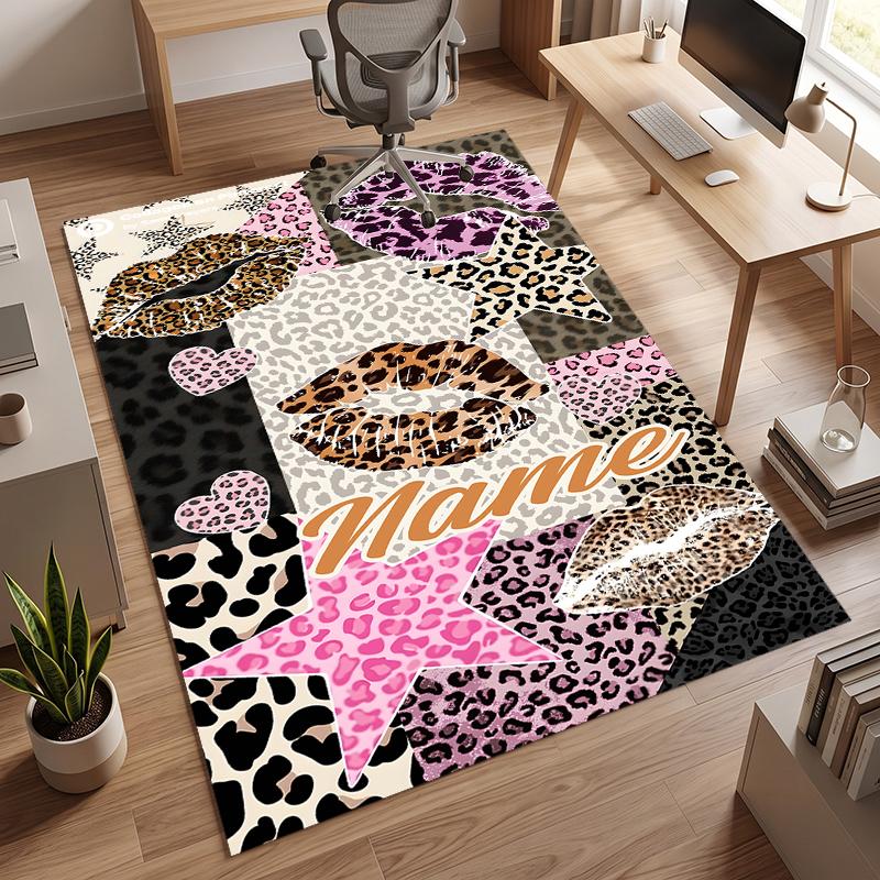 Trendy leopard print (1) Personalized name Office Carpet Stylish Decor for Living Room Bedroom Kitchen