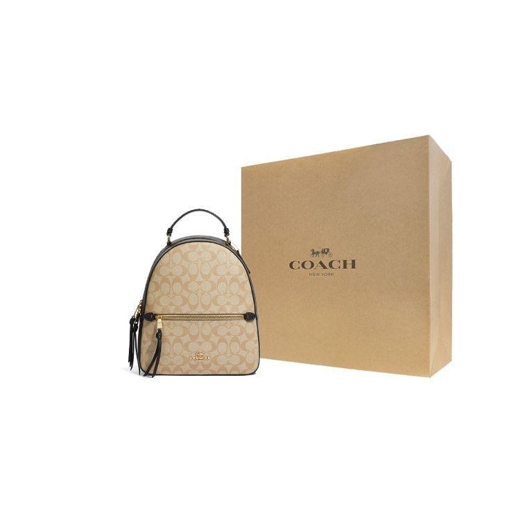 Coach Jordyn 27 Letter Logo Signature Coated Canvas And Twill Leather Backpack Women Backpack Light-Khaki Brown C2002-IMUOH
