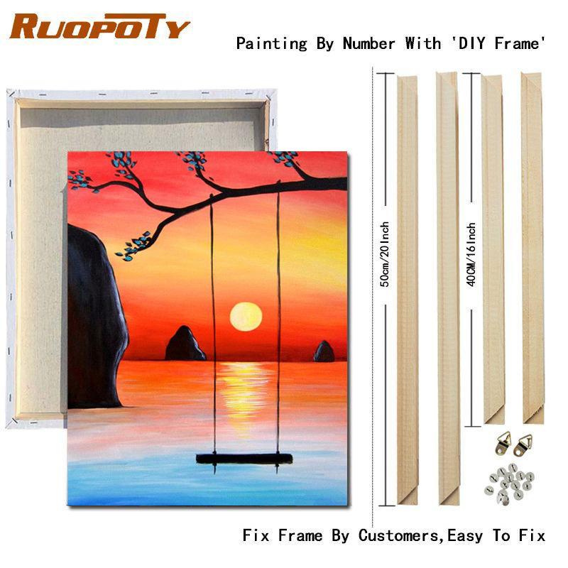 RUOPOTY Картина по номерам, пейзаж заката, рисунок на холсте, ручная роспись, домашний декор, подарок, картина по номерам, наборы для морского пляжа