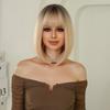Professional Blonde Short Straight Bob Wigs for Women Synthetic Hair Wig with Bangs Cosplay Party Wigs High Temperature Fiber