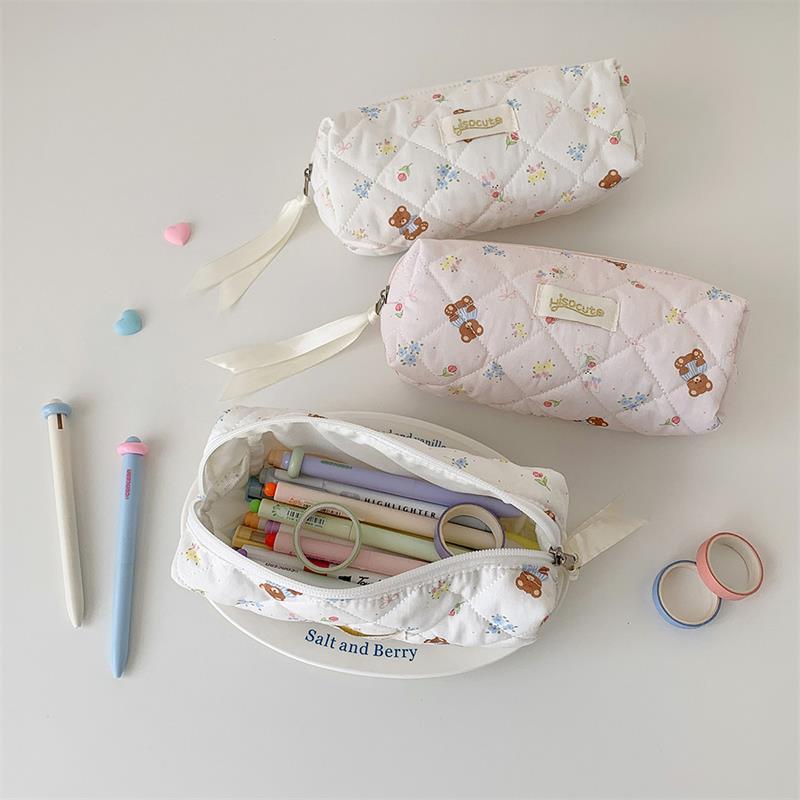 Милый пенал с принтом медведя, сумка для ручек, большая вместимость, сумка для хранения студенческих канцелярских принадлежностей, портативная, девчачья косметичка, подарки