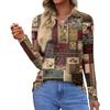 Women's Fashion Casual Lapel Short Long Sleeve Print Shirt Women's Button Up Tops