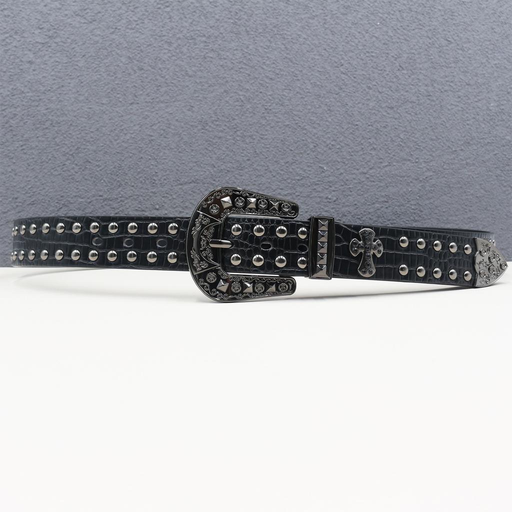 Cross Personality Trend Design Style Belt Men and Women Universal Metal Belt Hip Hop Punk Rivets Cool