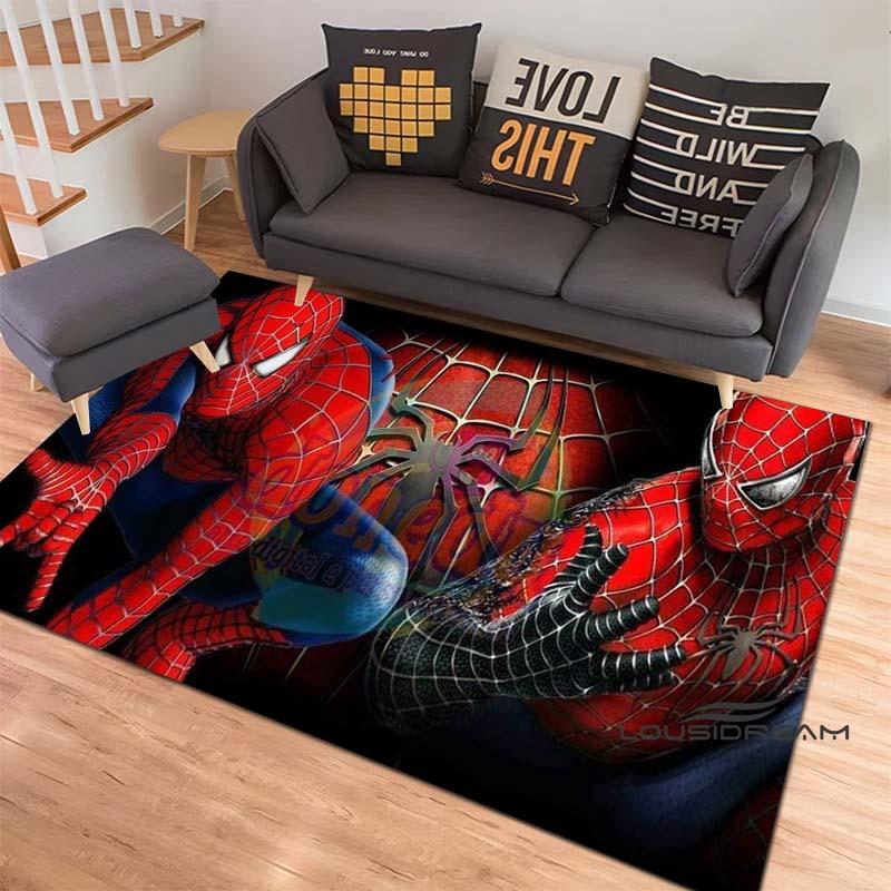 3D-Printed Cartoon Spider-Man Rug — Ideal for Home Decor (Bedroom, Living Room, etc.); Fluffy Square Carpet, Soft Area Rug, and