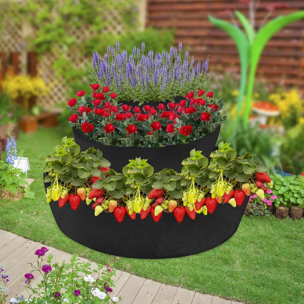 Wenfan 3-уровневая клубничная клумба из нетканого материала, приподнятая грядка, штабелируемый мешок-клумба для клубники, войлочный приподнятый контейнер для выращивания