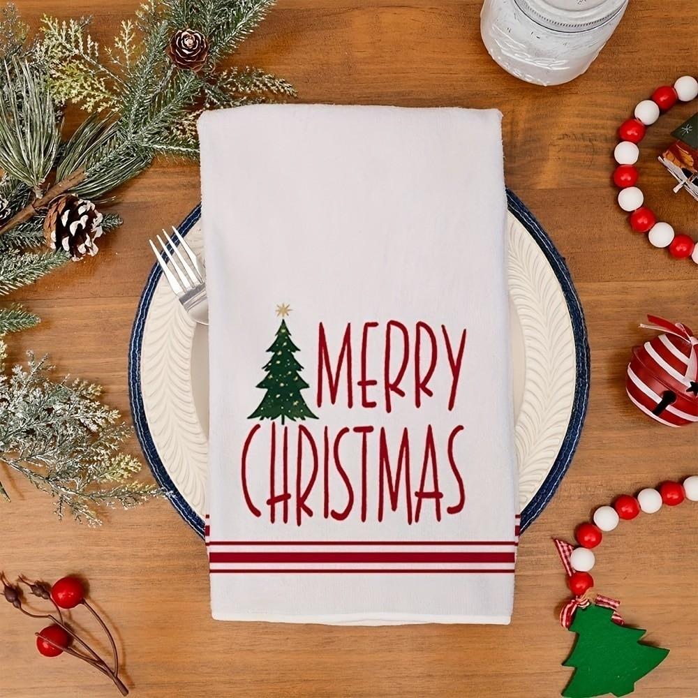 2pcs Reindeer Christmas Kitchen Towels Santa Claus Dish Towels Xmas Hand Towels Winter Home