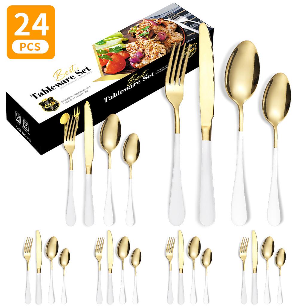 Stainless Steel Western Food Tableware Set Steak Knife, Fork and Spoon Spoon 24 Pieces Knife, Fork and Spoon Gift Set