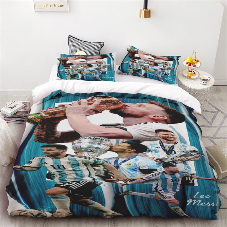 Комплект пододеяльника Звезда футбола Месси с принтом Мягкое и удобное постельное белье Полиэстер Односпальный Двуспальный Комплект постельного белья Детский подарок