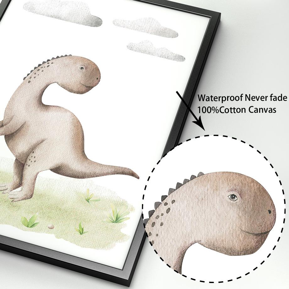 Мультфильм динозавр белые облака трава детская настенная живопись на холсте плакаты на скандинавскую тему и принты настенные панно для декора комнаты для маленьких мальчиков