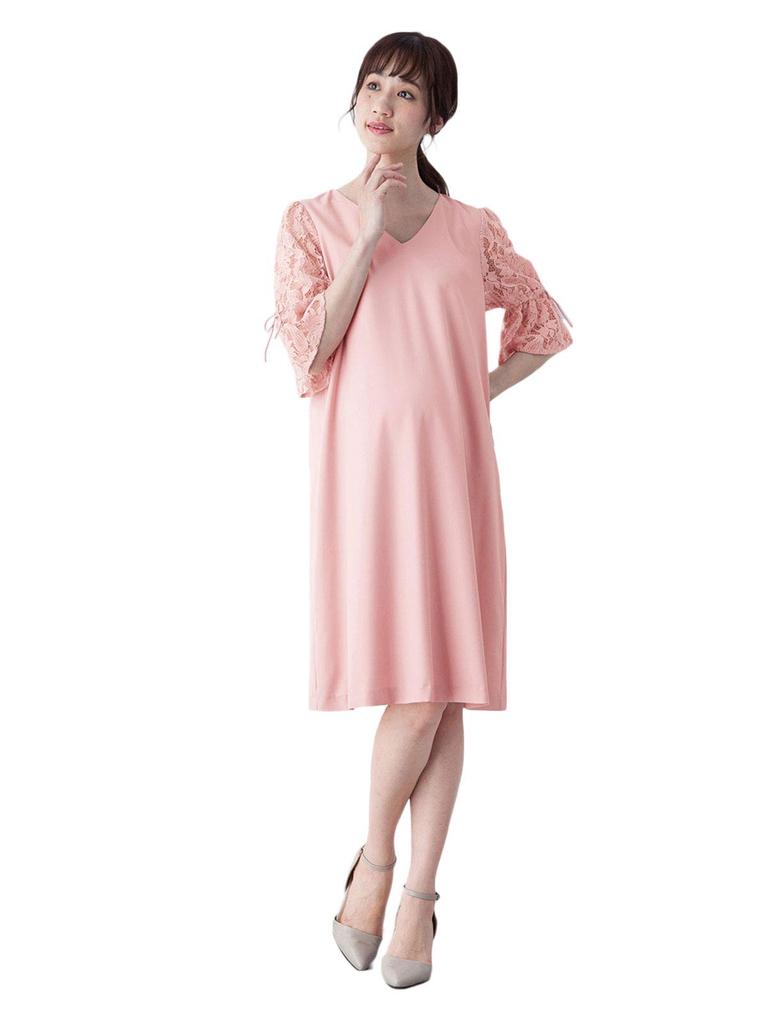 ANGELIEBE, цельный купальник для беременных с кружевными рукавами и воротом для кормления, одежда для кормящих матерей, официальная одежда для посещения святыни, розовое, 22764101, V-образный вырез, дородовой/послеродовой, SM