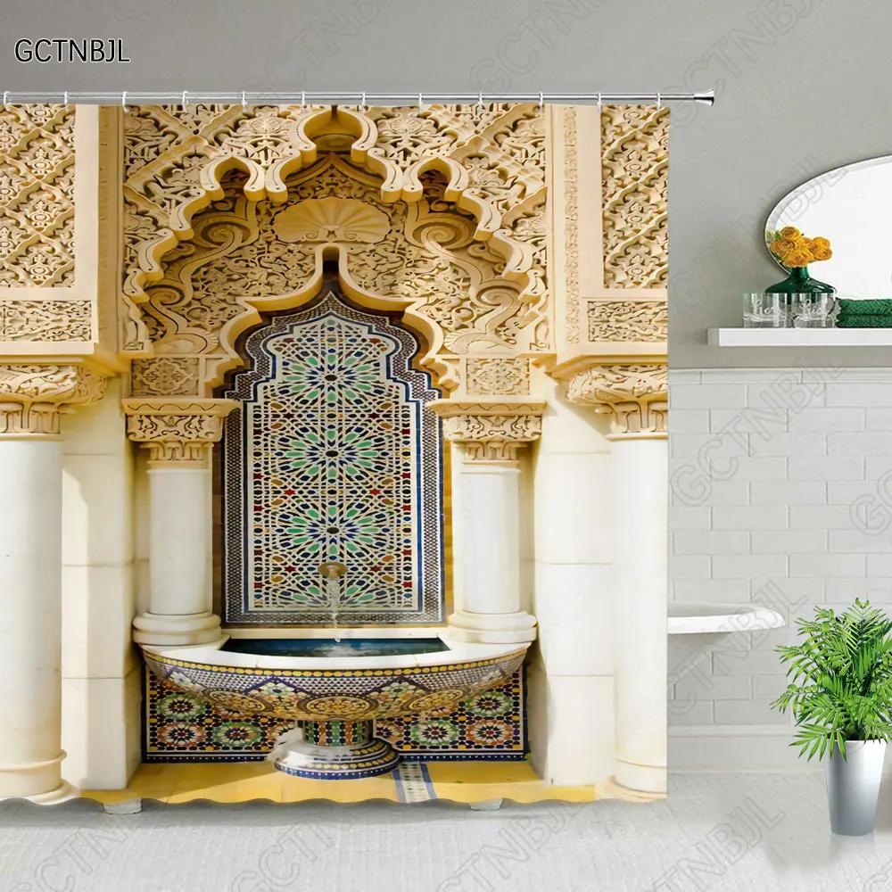 Марокканский Желтый Антикварный Арочный Двери Шторки для душа Старая Винтажная Деревянная Дверь Ванная Водонепроницаемая Ткань Занавески для ванны С Крючками