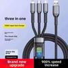 100W Transparent Fast Charging 3-in-1 Data Cable for Huawei, Apple, Android with Light