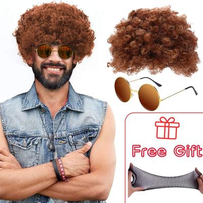 Кудрявый и Пушистый Костюм Диско Стиль Синтетический Парик для Мужчин С Очками Вечеринка или Косплей Костюм Подарки