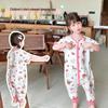 Летняя хлопковая пижама с коротким рукавом на молнии для детей 2-10 лет - Дышащий милый спальный мешок на ножках
