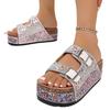Сандалии на толстой подошве со стразами, европейско-американские, лето 2025, больших размеров, с ремешком и пряжкой, шлепанцы на мягкой подошве, женские