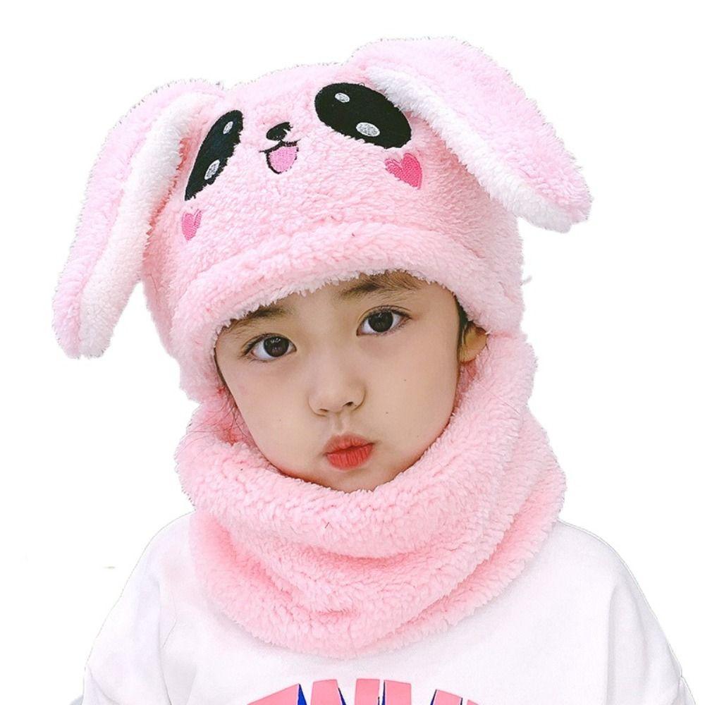 Зимняя мультяшная шапка-кролик из кораллового бархата, плюшевая балаклава, детские шапки, двойной флис, детский шарф, шапка для детей