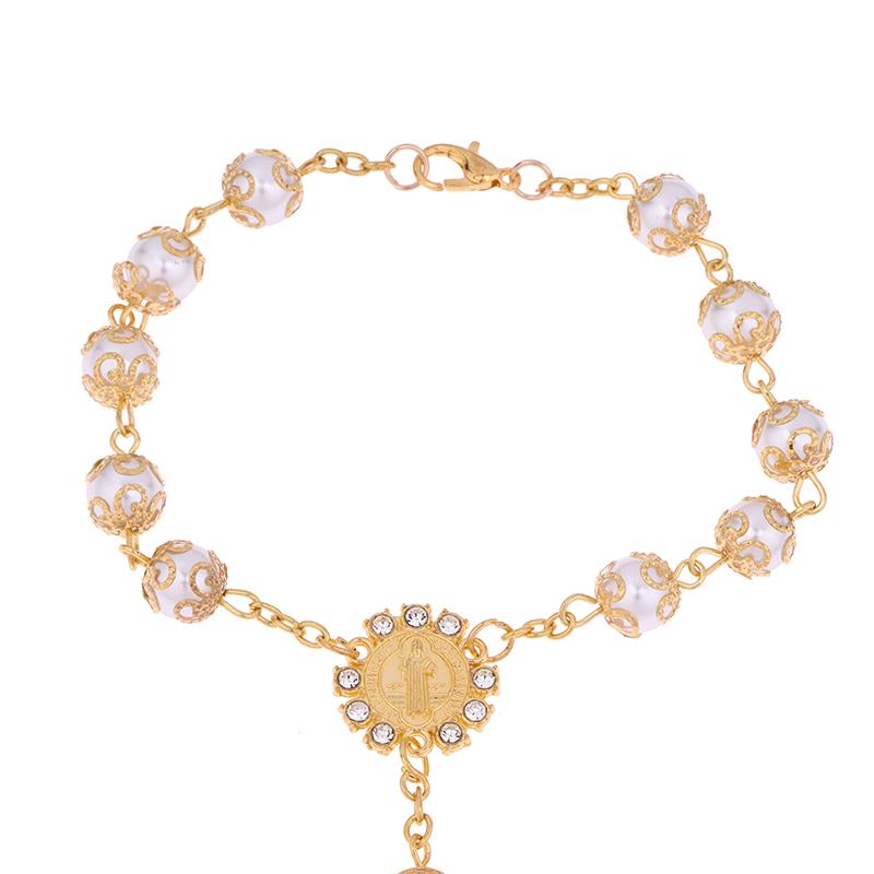 Car Pendant Bling Retro Imitation Pearl Metal Jesus Cross Car Rear View Mirror Hanging Ornament Cross Hanging Decoration