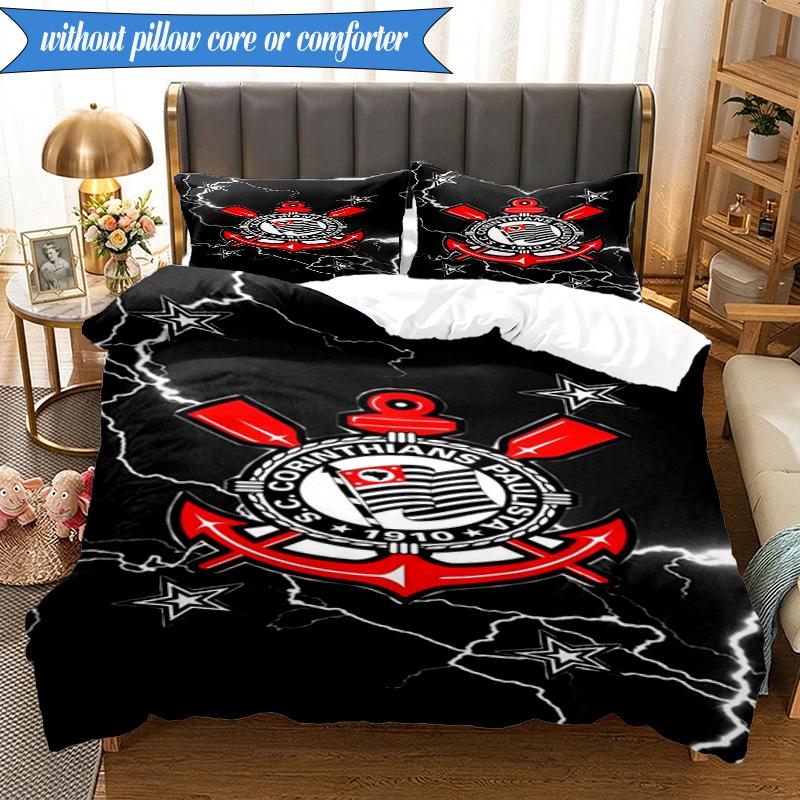 3PCS Sport Club Football Crest Printed Soft Bedding Set,Including 1pc Duvet Cover And 2pcs Pillowcases Perfect for Bedroom, Dormitory, Fan gift