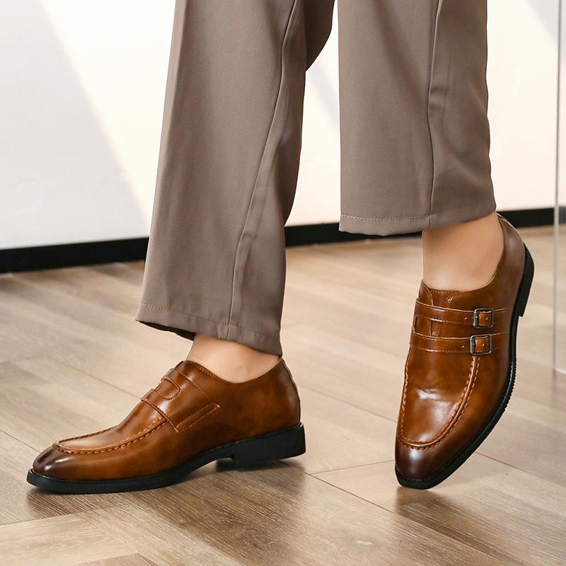 Модные Новые лоферы с ремешком монка Новые Мужские Остроносые Кожаные Туфли с двойной пряжкой на ремне Мужская Дизайнерская Формальная Свадебная Обувь для Выпускного вечера