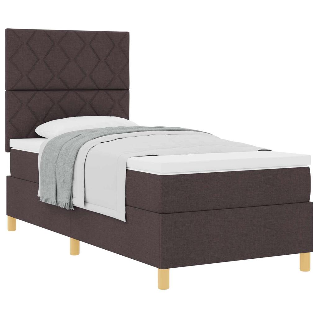 Boxspring Bed with Headboard Dark Brown 90 x 190 cm Fabric