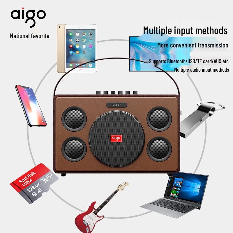 Портативная уличная Bluetooth-колонка KTV Aigo T190, штекер CN (адаптер в комплекте)
