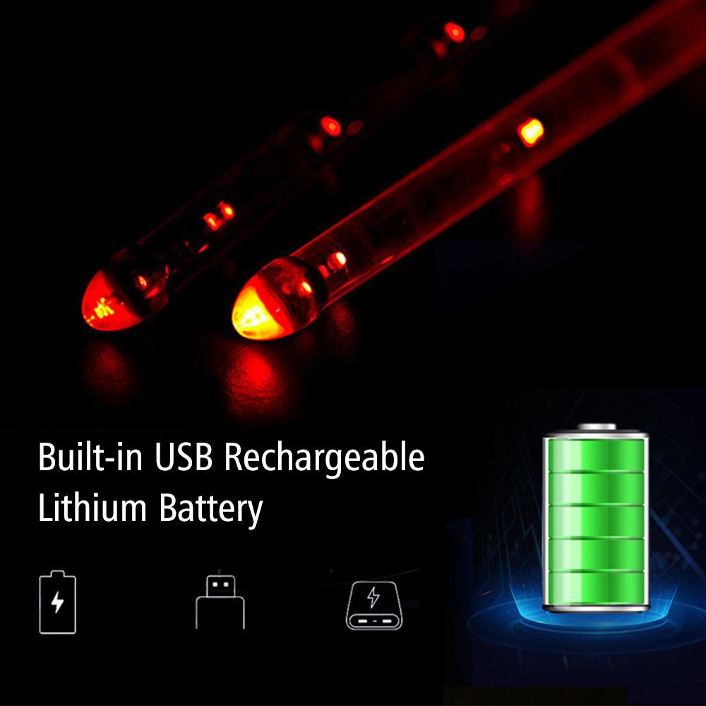 Барабанные палочки со светодиодной подсветкой Джазовые барабанные палочки 15 градиентных разноцветных лампочек Зарядка через USB с включением/выключением