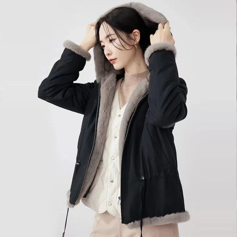 Trendy Women's Hooded Parka Coat with Faux Fur and Thickened Down Filling, Internal Waist Drawstring for Slim Fit