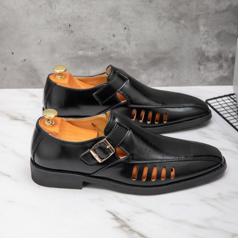 Новые мужские летние сандалии для улицы, однотонные, дышащие, с полым дизайном, классические, высококачественные, с пряжкой, легкие, для ходьбы