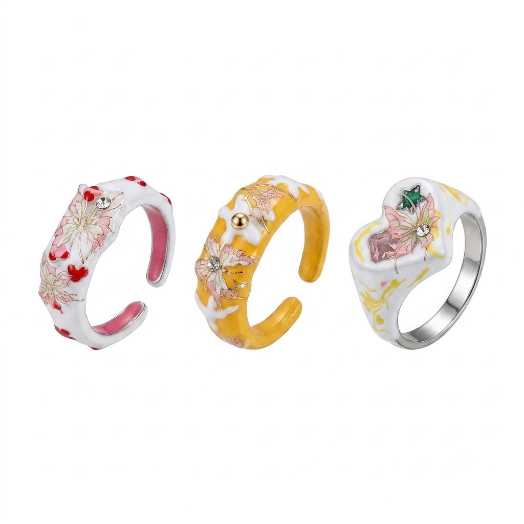 French-style retro colorful butterfly enamel ring, a unique and stylish open ring for women, designed to be worn on the index finger, exuding a
