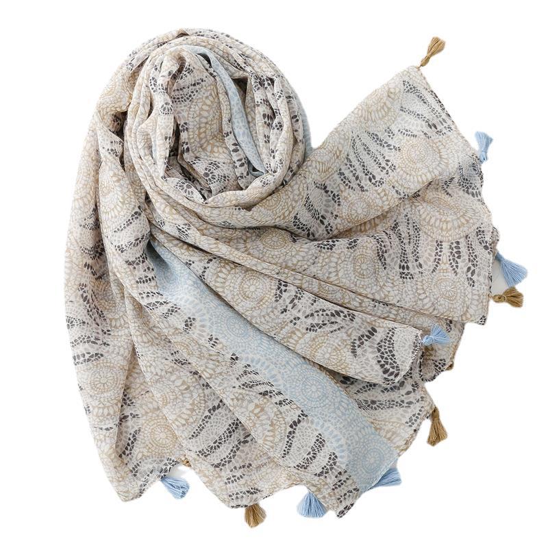 Four Seasons Cotton And Hemp Texture Scarf Small Fresh Solid Color Circle Bohemian Tassel Silk Scarf Shawl For Women