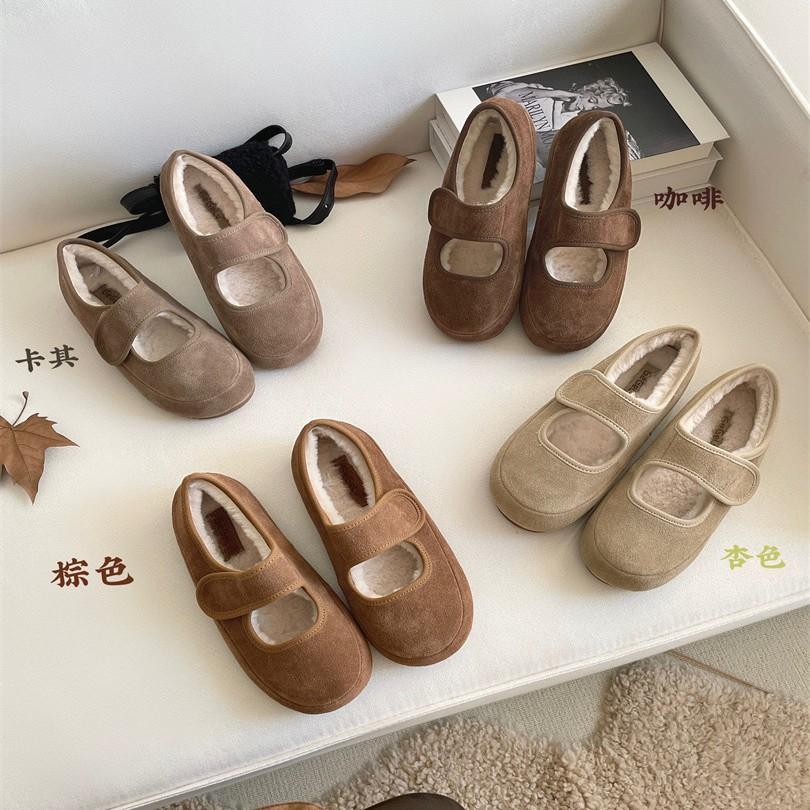 Шерстяные ретро Мэри Джейн на плоской подошве Шерстяные одинарные туфли женские 2025 осень и зима бархатные туфли Birkenbeanie