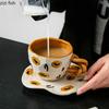 Irregular Texture Ceramic Mug and Plate Set Creative Handle Coffee Mug Family Breakfast Cup Beverage Cup Milk Cup Water Cups
