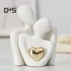 Ceramic Couple Hug Figurine with Golden Love Heart Men Women Embrace Statue Sculpture Living Room Bedroom Desktop Decoration Wedding Anniversary Gifts