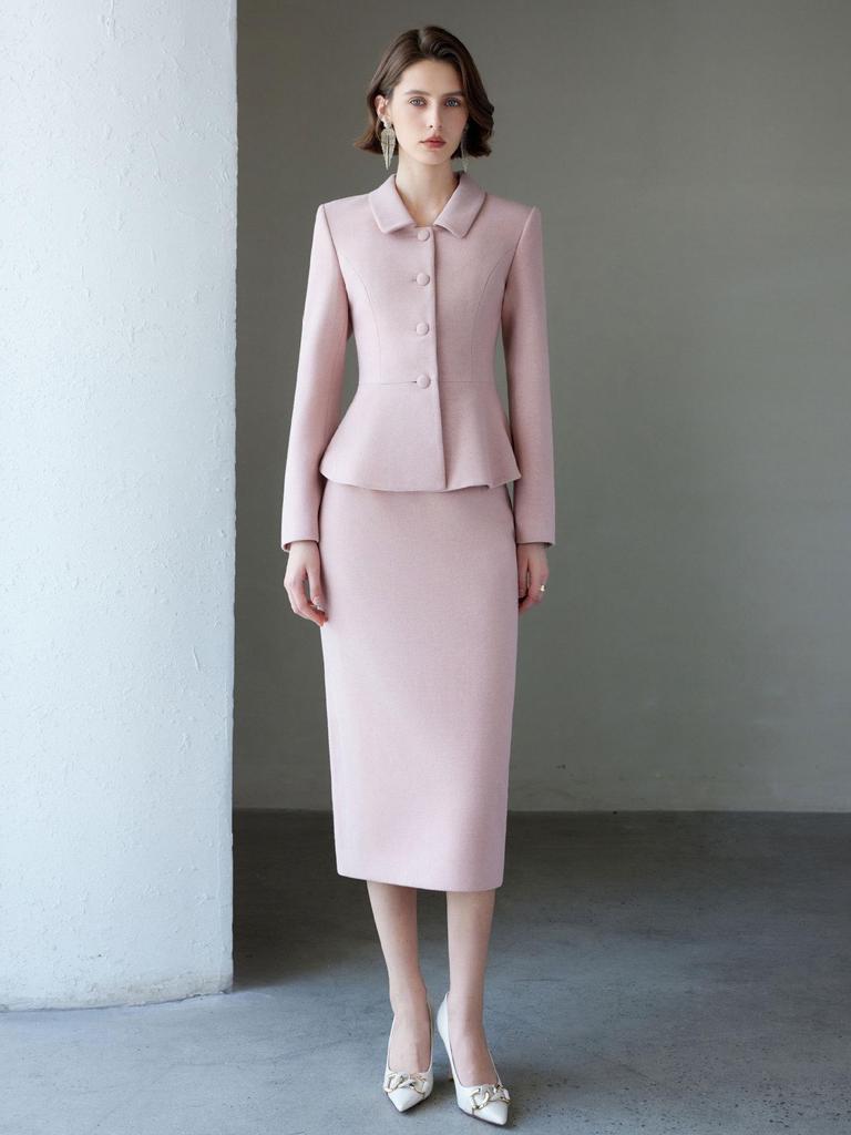 2024 Winter Pink Tweed Suit Set: Korean Drama Style Chic