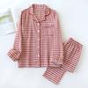 Spring and Summer Couple Pajamas Set 100% Cotton Double Layer Gauze Men and Women Japanese Plaid Suit Long Sleeves