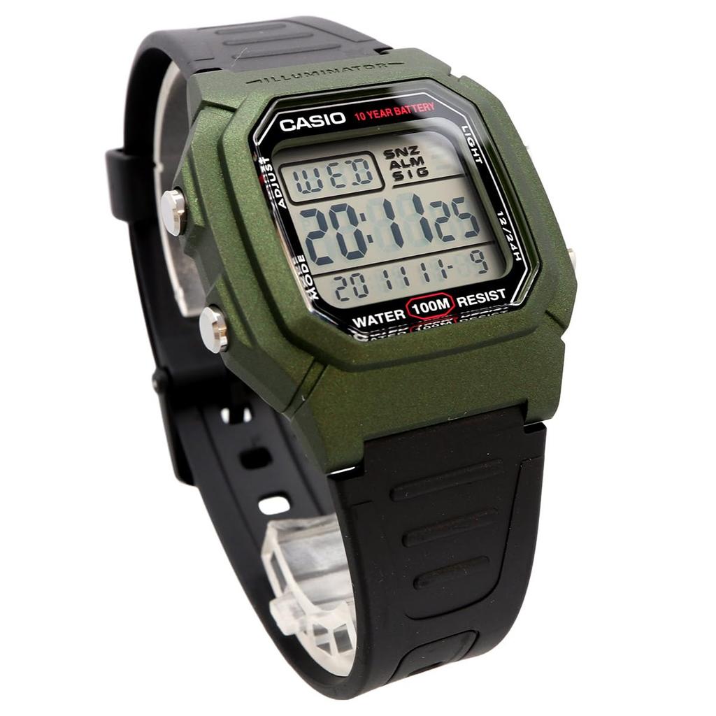 Casio W-800HM-3AV Стандартные цифровые мужские часы, Зеленый металлик, Оригинальная коробка, Импортные