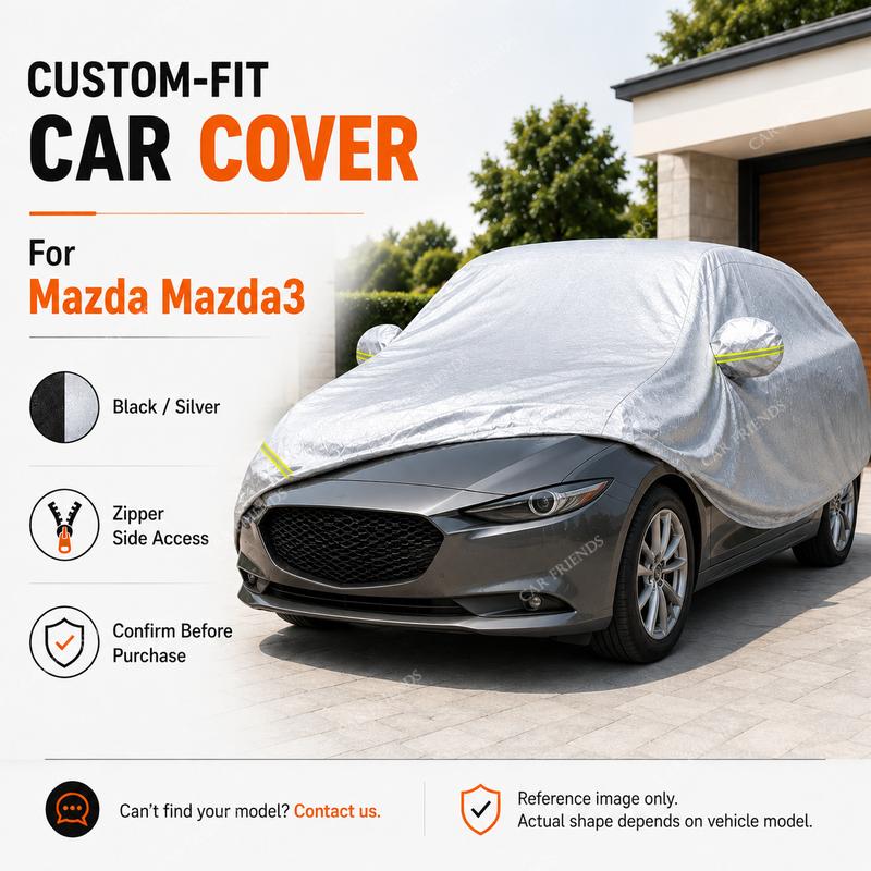 Для Mazda Mazda3 Подходит Полный Чехол на Автомобиль Серебристо-Покрытая Оксфордская Ткань Боковая Молния Доступ Защита от УФ Наружная Парковка