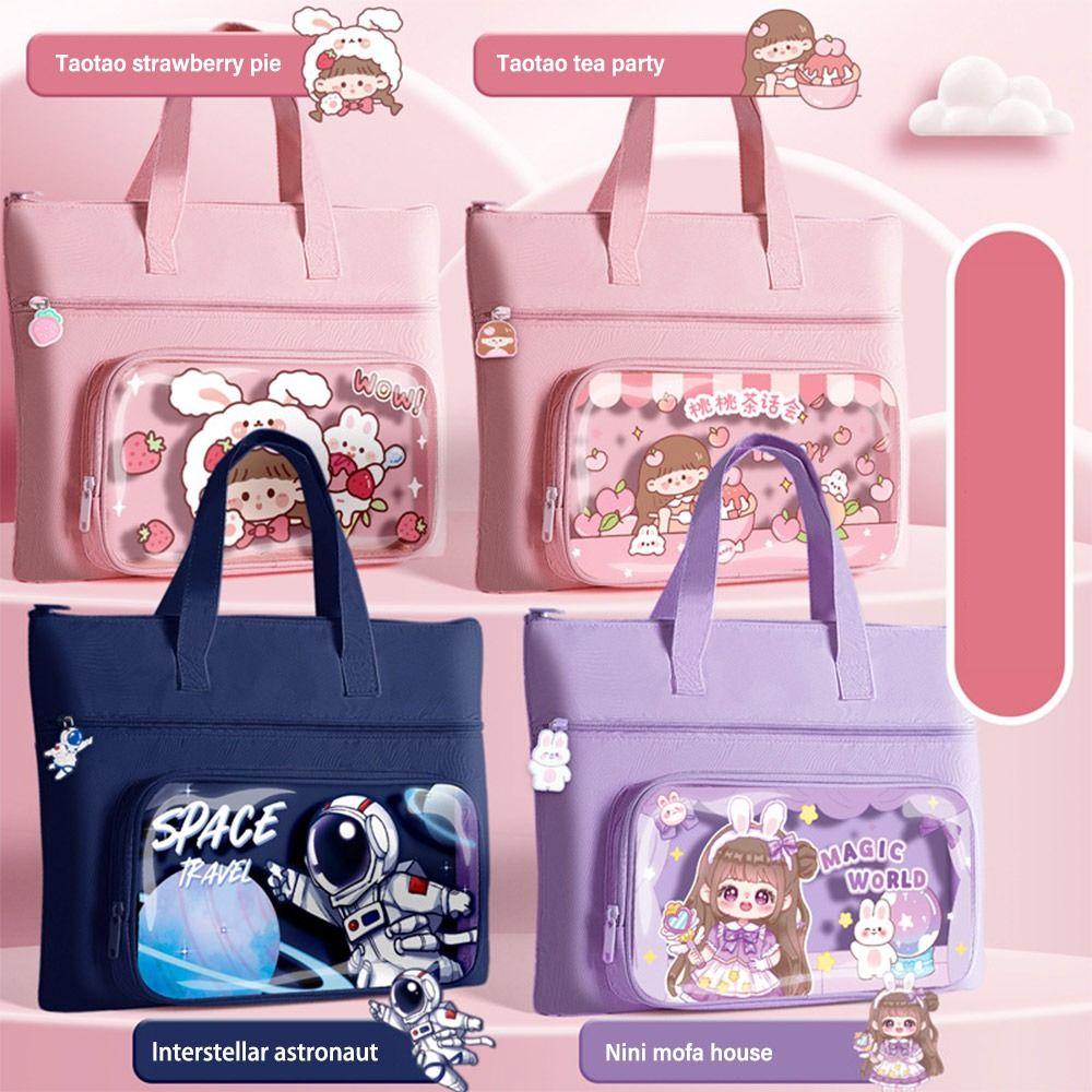 Canvas Tote School Bag Large-capacity A4 File Bag Cartoon Tutorial Bag  School Office